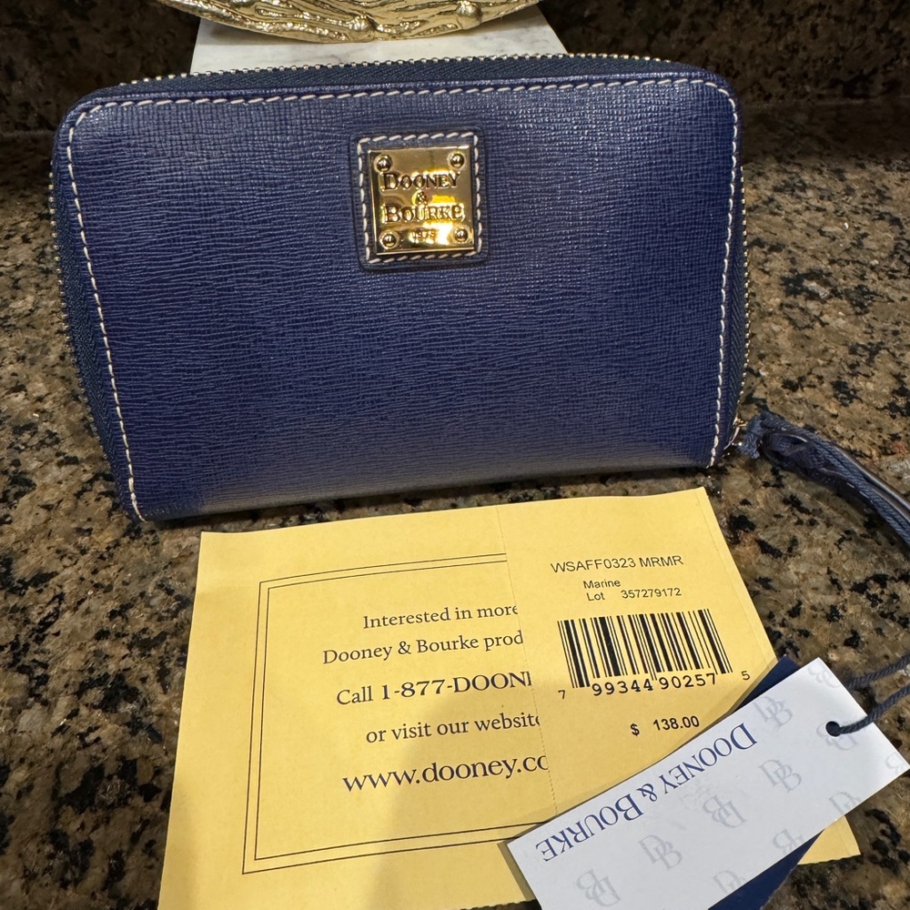 Dooney & Bourke Blue Leather Wallet with Gold Accents
